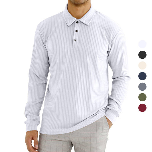 Chemise polo à manches longues pour hommes avec motif en côtes texturé et détail de bouton Chic und Stil