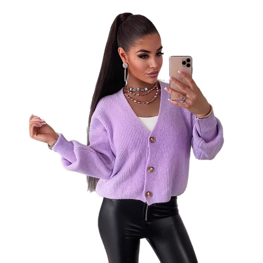 Dames cardigan avec des manches volumineuses et des boutons en bois de haute qualité Chic und Stil