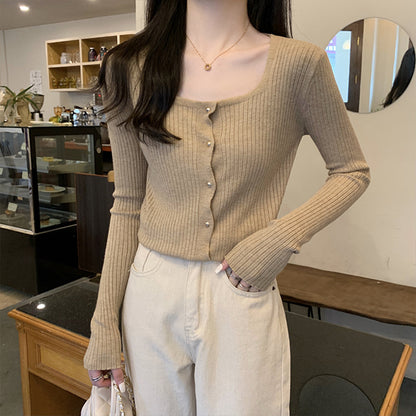 Cardigan pour femmes à manches longues avec col rond et motif côtelé texturé Chic und Stil