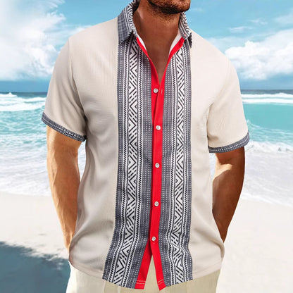 Chemise décontractée à manches courtes pour hommes avec motif géométrique et texture respirante Chic und Stil