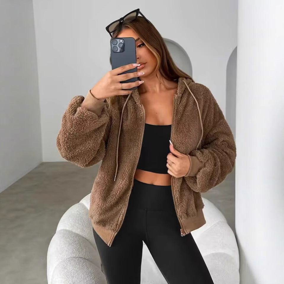 Dames Douillette Veste en Fleece Teddy avec Fermeture Éclair Chic und Stil