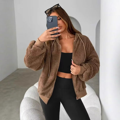 Dames Douillette Veste en Fleece Teddy avec Fermeture Éclair Chic und Stil