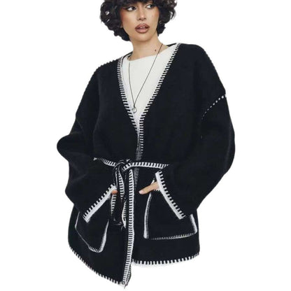 Cardigan en tricot surdimensionné pour femmes avec ceinture et poches Chic und Stil