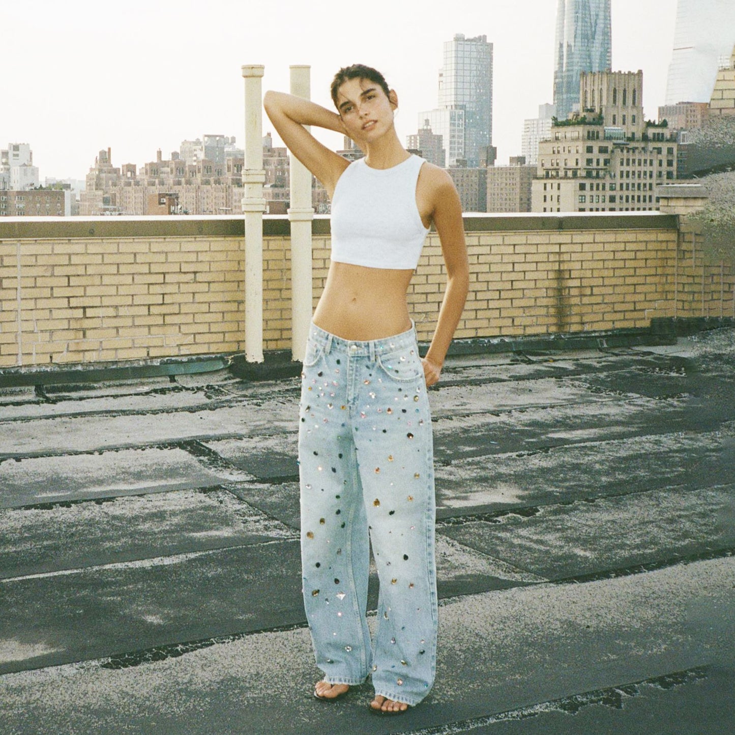 Dames Jeans élégantes avec des applications créatives Chic und Stil