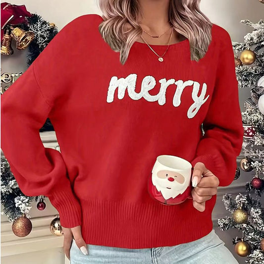 Dames pull confortable avec impression festive Chic und Stil