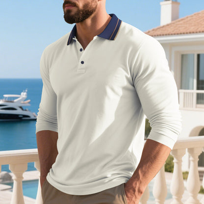 Chemise polo à manches longues pour hommes avec col moderne et propriétés respirantes Chic und Stil