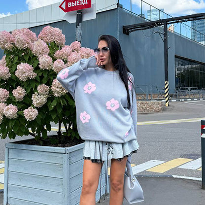 Pull en tricot pour femmes avec motif floral et coupe décontractée Chic und Stil