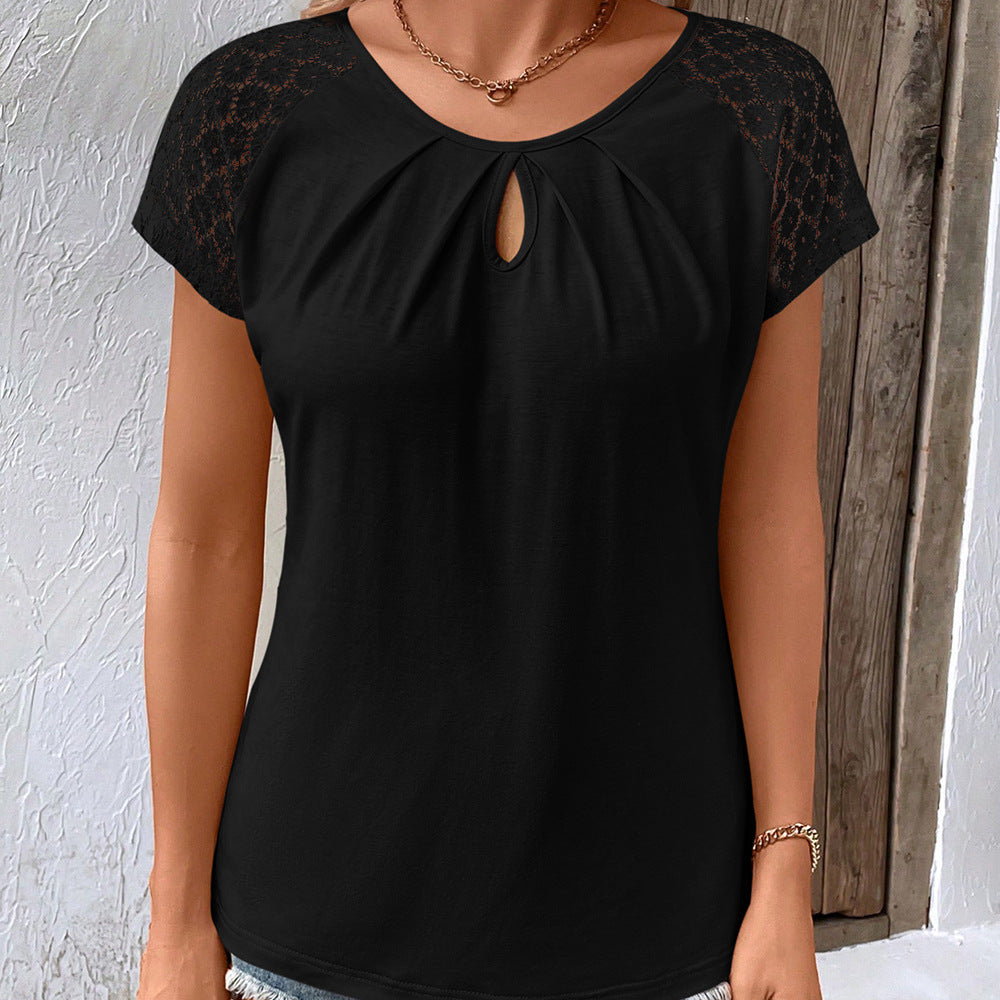 Dames élégant haut avec dentelle et encolure à œil de clé Chic und Stil