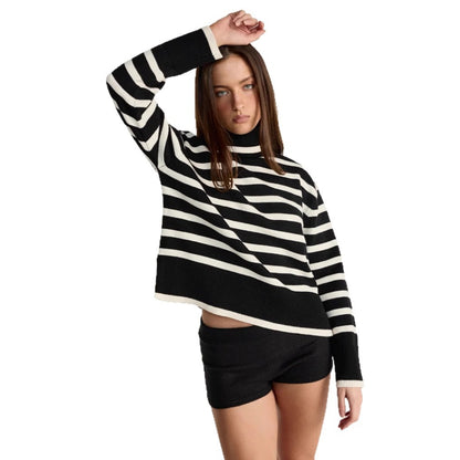 Pull-over à col roulé rayé pour femmes avec coupe décontractée Chic und Stil