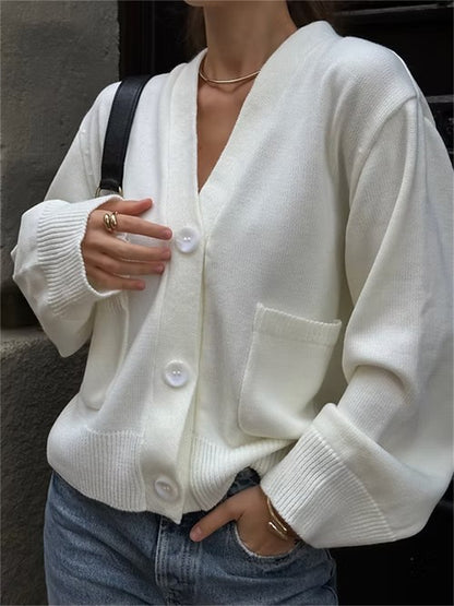 Dames cardigan en tricot décontracté avec grandes poches et fermeture à boutons Chic und Stil