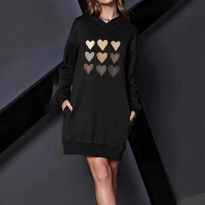 Robe à capuche pour femmes avec impression en forme de cœur Chic und Stil