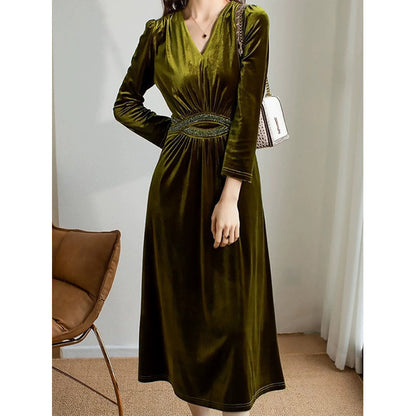 Robe Maxi en Velours Élégant pour Femme avec Taille Embellie Chic und Stil