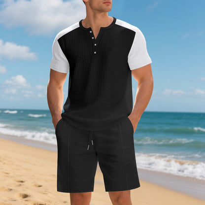 Homme ensemble court confortable à manches courtes avec haut structuré et shorts confortables Chic und Stil