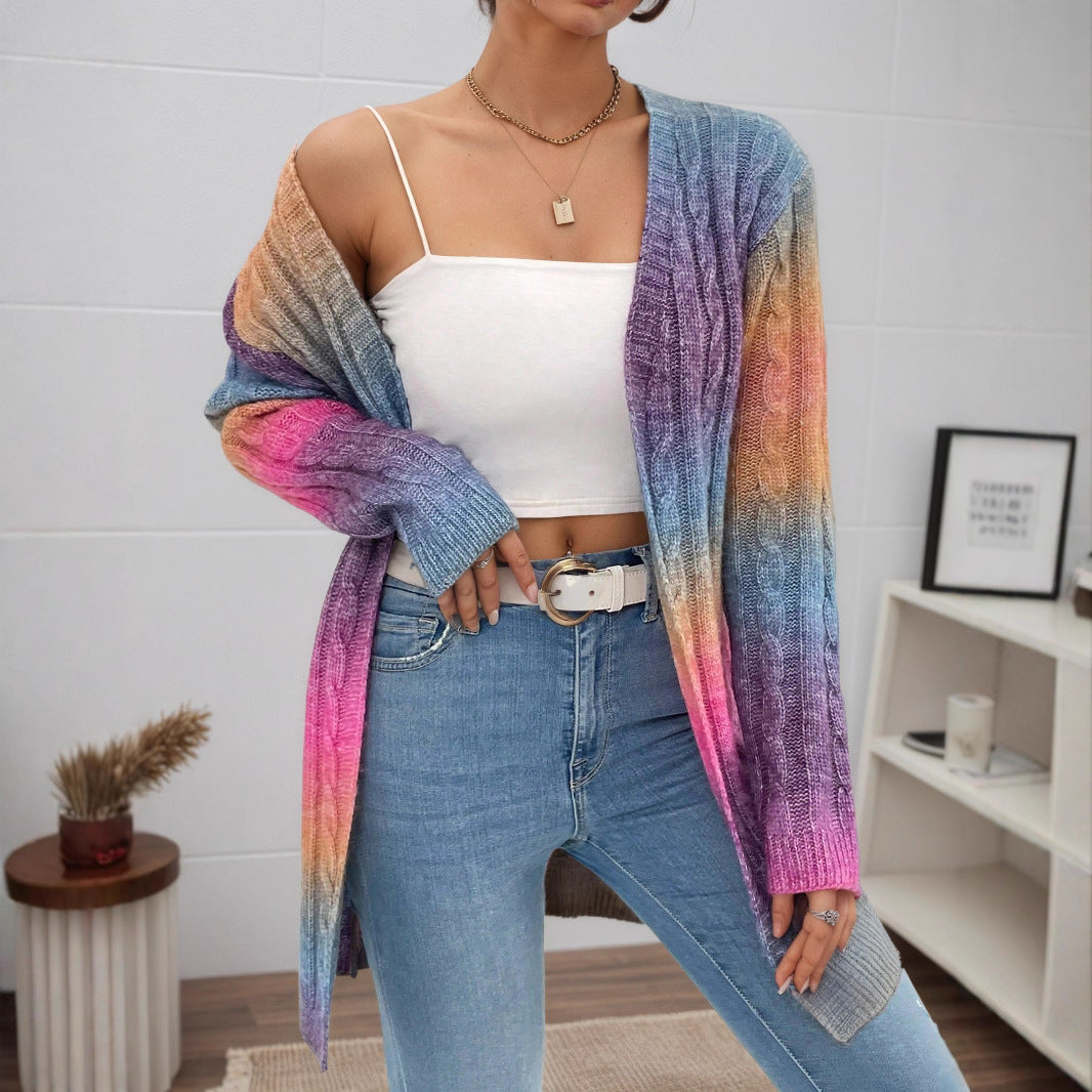 Cardigan en tricot pour femmes avec un dégradé de couleurs coloré et une coupe décontractée Chic und Stil