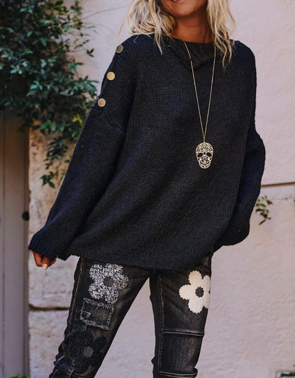 Pull en grosse maille pour femmes avec col haut et détails de boutons à la mode Chic und Stil