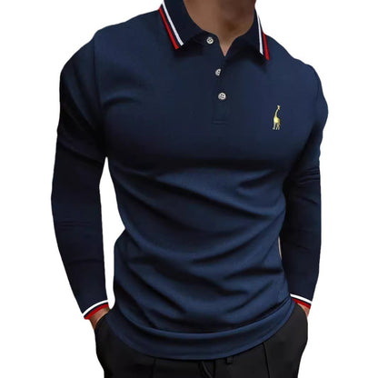 Chemise polo à manches longues pour hommes avec col sportif et poignets contrastés Chic und Stil