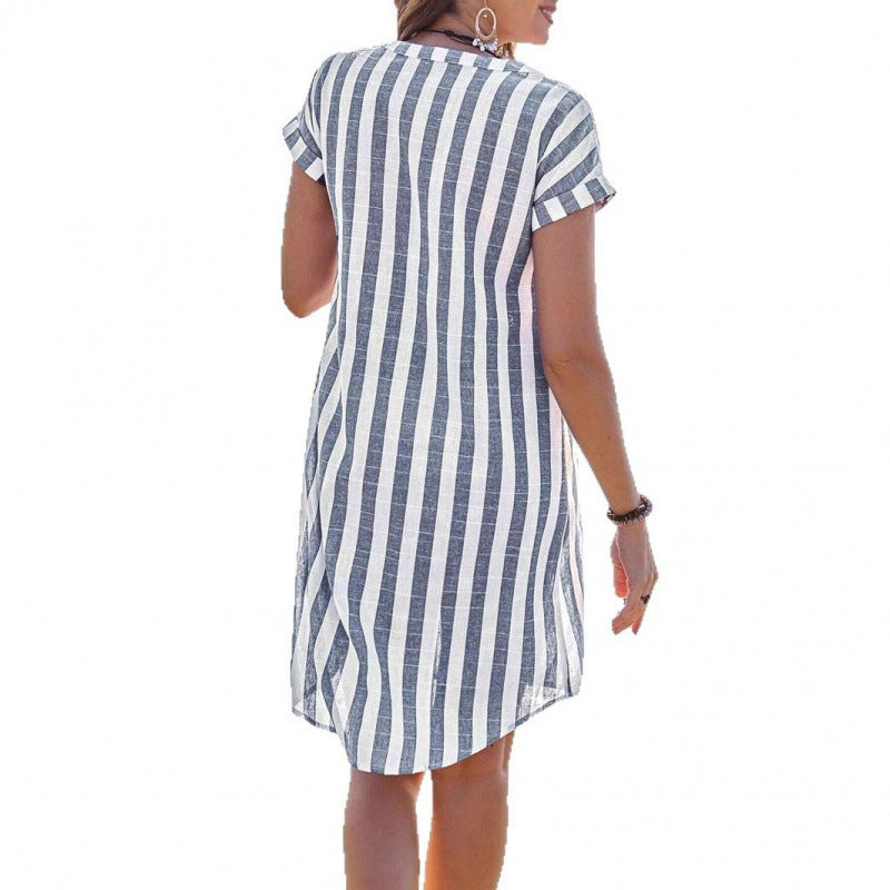 Robe chemise rayée pour femmes en léger tissu en lin Chic und Stil