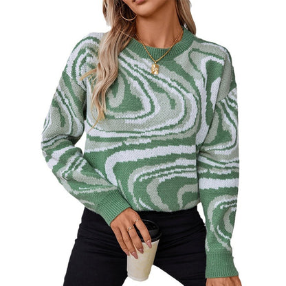 Pull-over en tricot à motifs pour femmes avec un motif de vagues moderne et un col rond Chic und Stil