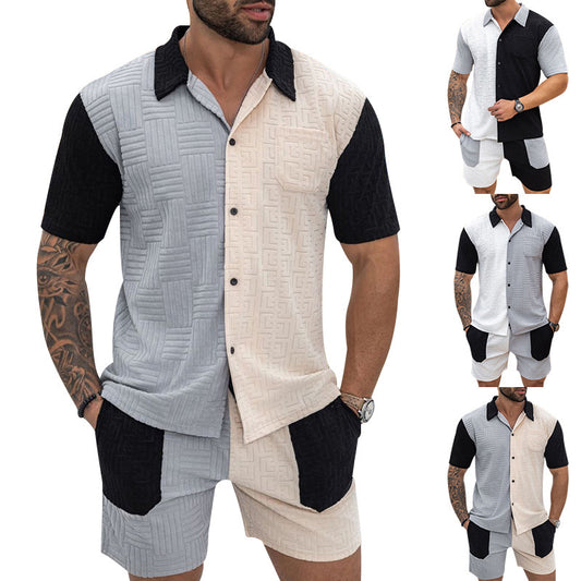 Ensemble chemise à manches courtes et shorts pour hommes avec design structuré artistique Chic und Stil