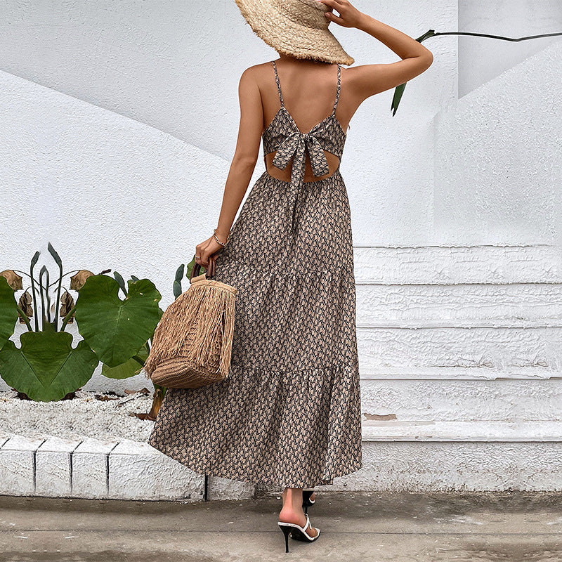 Femme Robe Maxi Bohème avec bretelles spaghetti réglables Chic und Stil