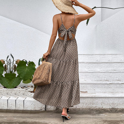 Femme Robe Maxi Bohème avec bretelles spaghetti réglables Chic und Stil