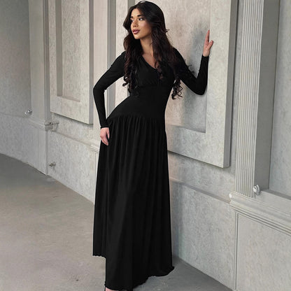 Robe maxi élégante pour femmes avec décolleté en V profond et coupe fluide Chic und Stil