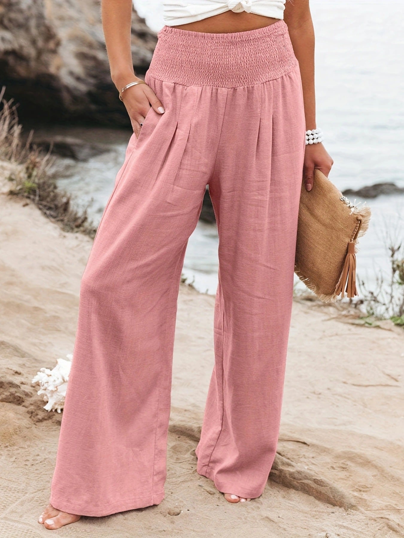 Pantalon d'été ample pour femmes avec taille élastique et élégant drapé Chic und Stil