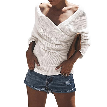 Dames pull en tricot décontracté avec décolleté en V profond et coupe oversize Chic und Stil
