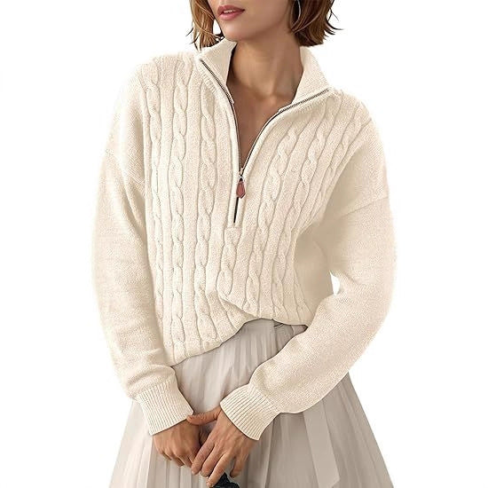 Pull en grosse maille pour femmes avec col montant et demi-zip Chic und Stil