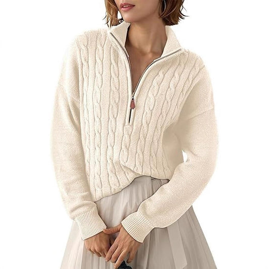 Pull en grosse maille pour femmes avec col montant et demi-zip Chic und Stil