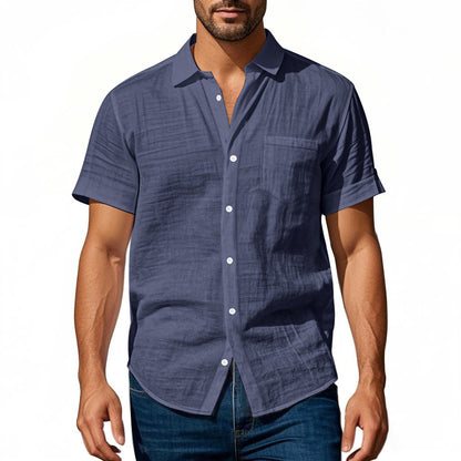 Chemise en lin à manches courtes pour hommes avec design structuré et poche poitrine pratique Chic und Stil