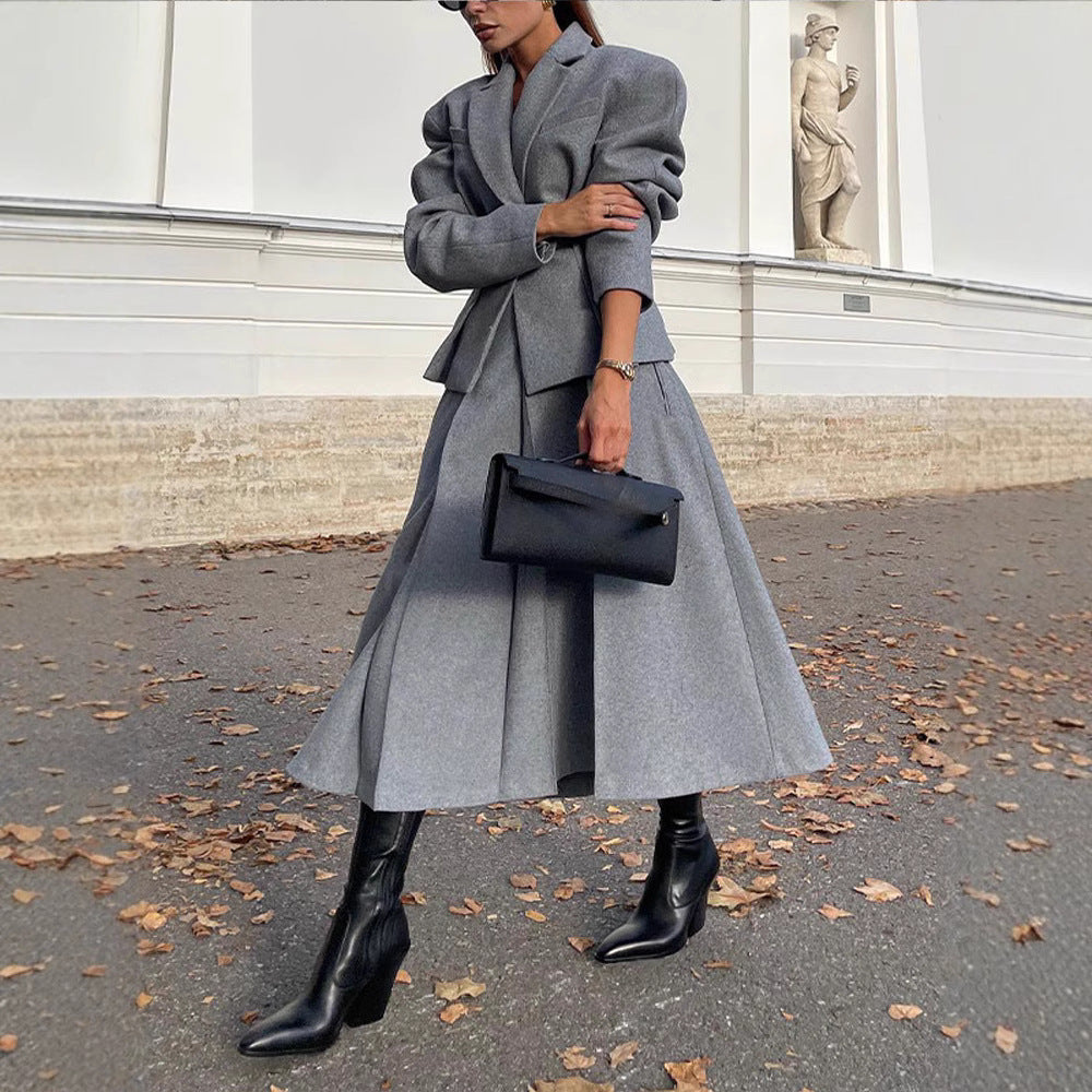 Dames élégant manteau oversize avec col haut et manches structurées Chic und Stil