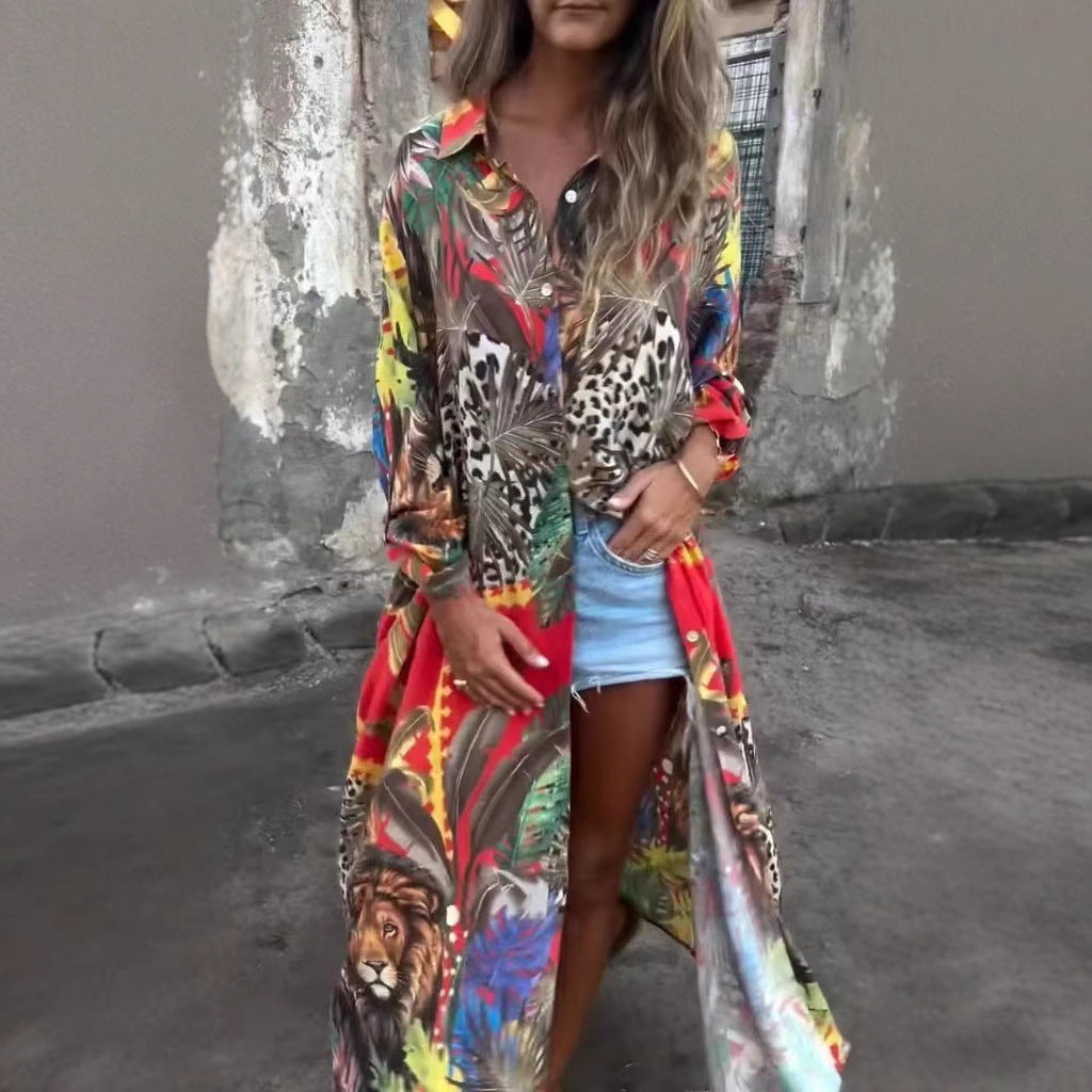 Blouse à manches longues pour femmes avec motif animal et coupe décontractée Chic und Stil