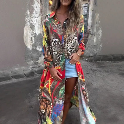 Blouse à manches longues pour femmes avec motif animal et coupe décontractée Chic und Stil