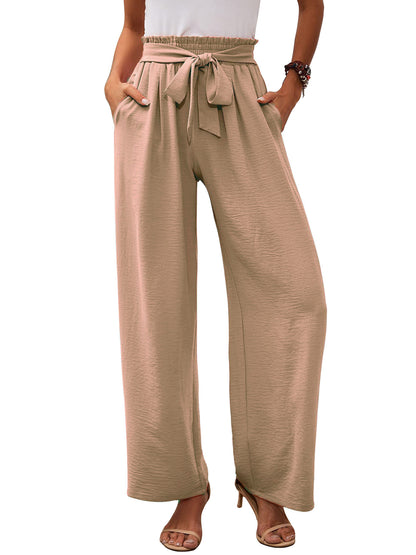 Wide palazzo pants for women with elastic waist and tie belt Chic und Stil