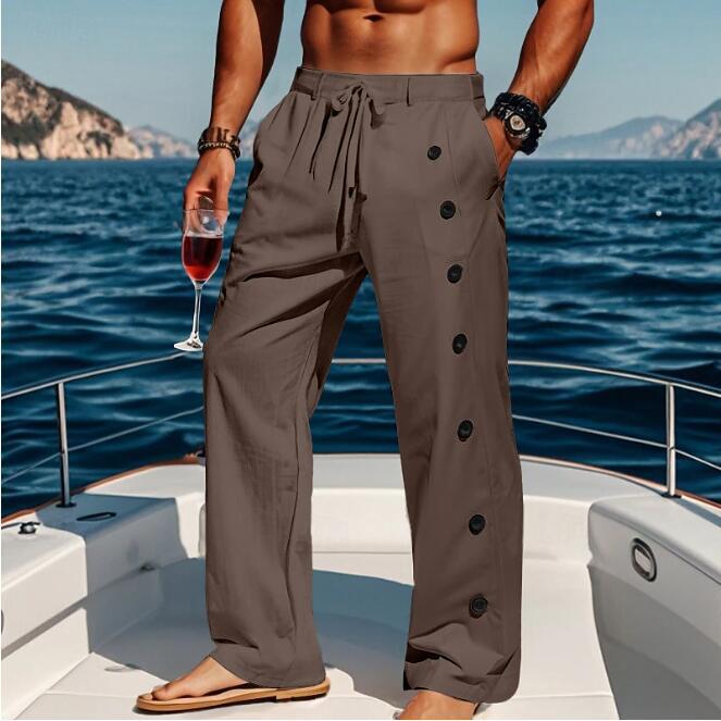 Casual pants for men suitable for the beach with chic side button details and style