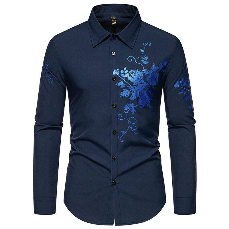 Chemise à manches longues pour hommes avec broderies florales Chic und Stil