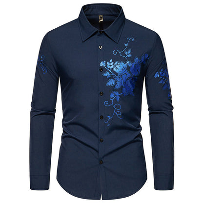 Chemise à manches longues pour hommes avec broderies florales Chic und Stil