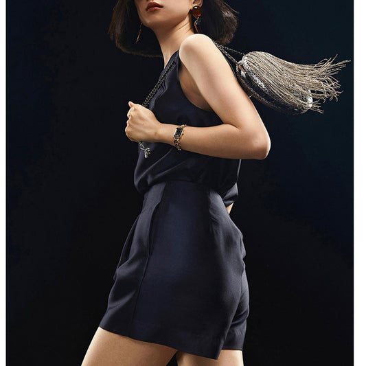 Ensemble Top sans Manches en Satin et Shorts Chic und Stil pour Femmes