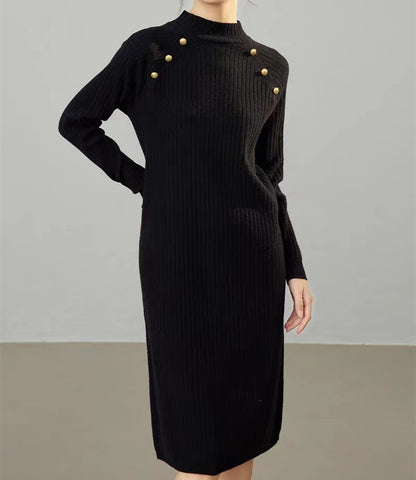 Robe en tricot pour femmes avec des détails de boutons décoratifs et une fine texture côtelée Chic und Stil