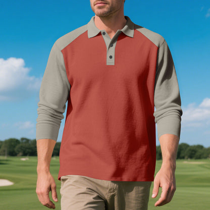 Chemise polo pour hommes à manches longues et manches contrastées en mélange de coton respirant Chic und Stil