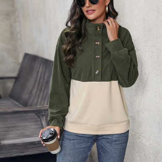 Pull en corduroy à col montant et détail de bouton pour femmes Chic und Stil