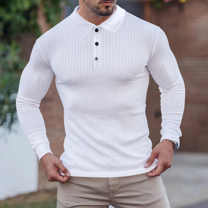 Chemise polo à manches longues pour hommes avec aspect ribbé structuré Chic und Stil