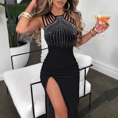 Dames Robe de soirée élégante avec des ornements en strass et une fente profonde Chic und Stil