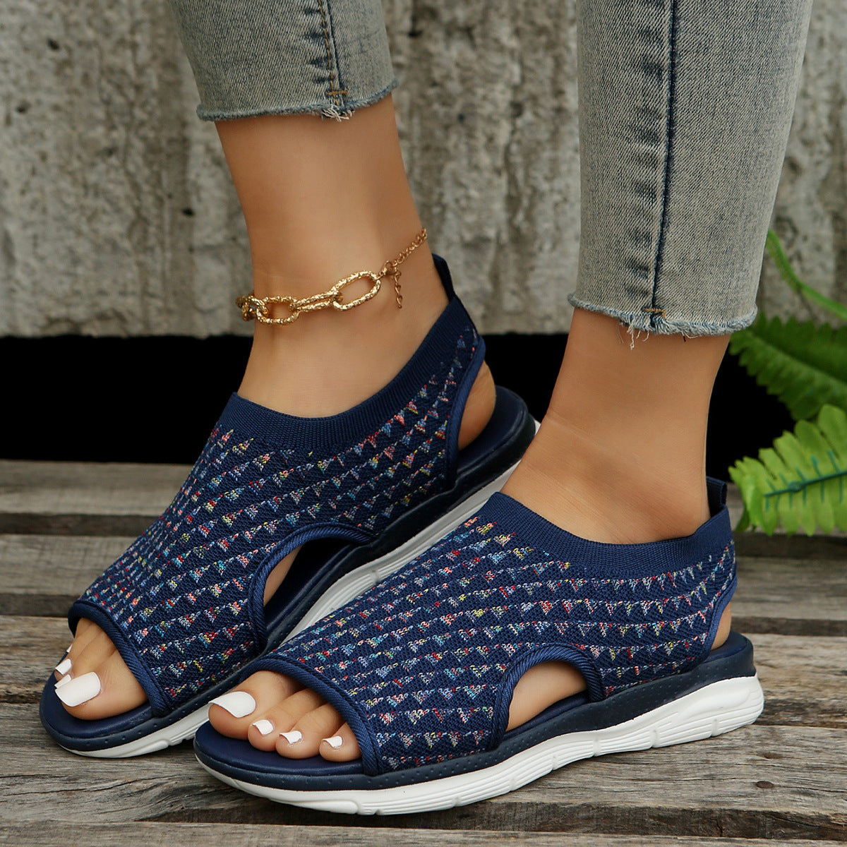 Sandales Confortables pour Dames avec Tige en Tricot Respirant Chic und Stil