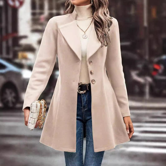 Dames Élégante Veste Longue en Laine Chic und Stil