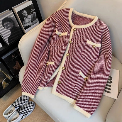 Dames élégant cardigan en design classique pied-de-poule avec boutons dorés Chic und Stil
