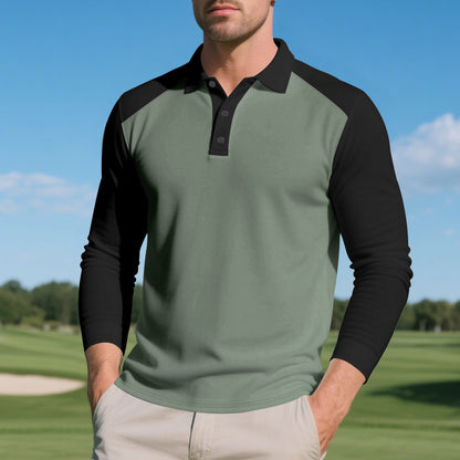 Men's Long Sleeve Sporty Polo with Modern Color Accents Chic and Style