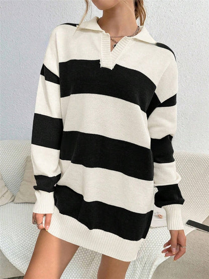 Robe pull pour femmes avec motif rayé moderne et patte de boutonnage riche en détails Chic und Stil