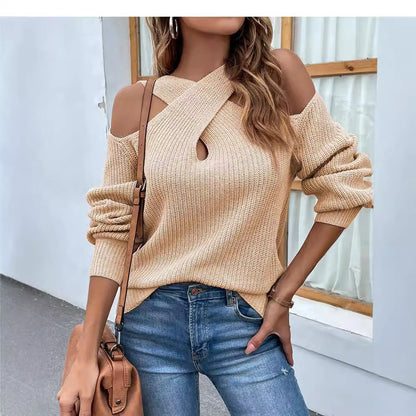 Pull en maille pour femmes avec décolleté asymétrique et épaules dégagées Chic und Stil